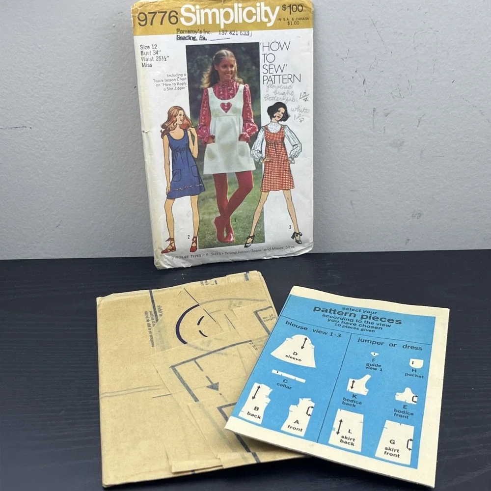 Vintage Simplicity 9776 Young Junior‎ Teen Dress & Jumper Sewing Pattern Size 12